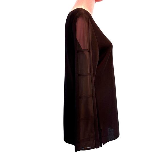 EUC Exclusively Misook Pullover Knit Top Sheer Long Sleeves Light Shoulder Pad M - Picture 2 of 5